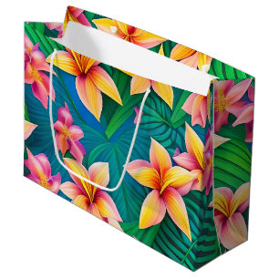 Hawaiian Tropical Flower Pattern  Large Gift Bag