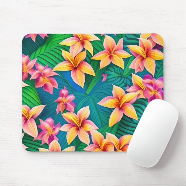 Hawaiian Tropical Flower Pattern  Mouse Pad (With Mouse)