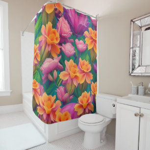 Hawaiian Tropical Flower Pattern Shower Curtain