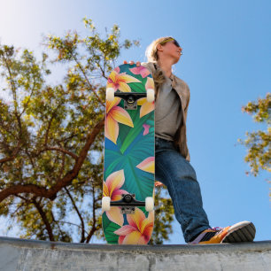 Hawaiian Tropical Flower Pattern  Skateboard