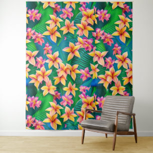 Hawaiian Tropical Flower Pattern Tapestry