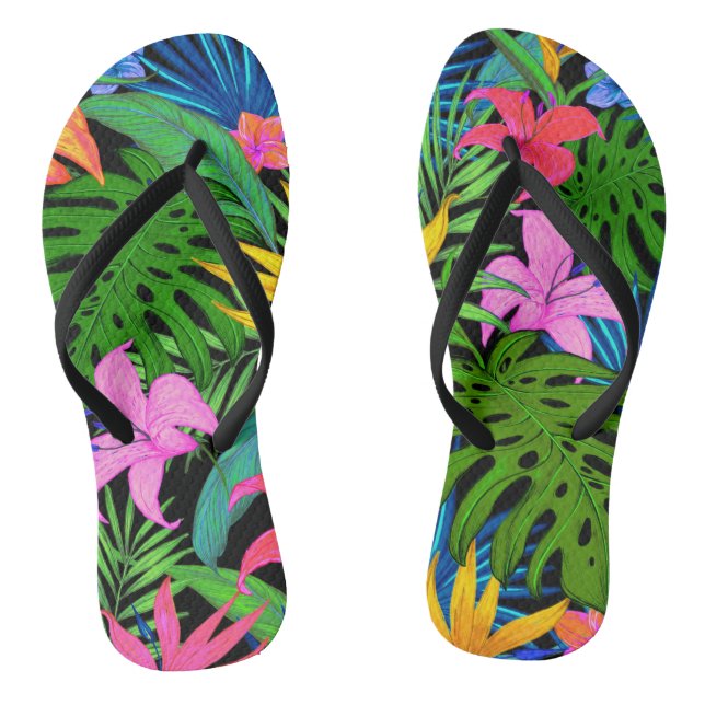 Hawaiian Tropical Flower Pattern Thongs (Footbed)