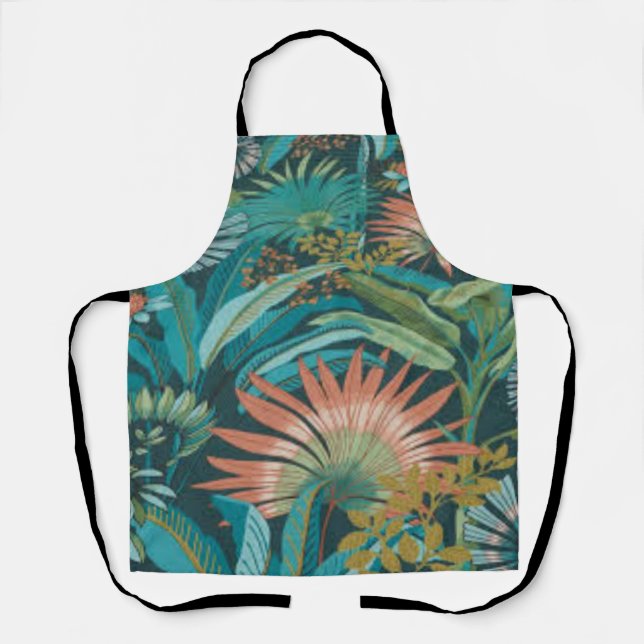 Hawaiian Tropical Flower Print Kitchen Apron (Front)