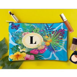 Hawaiian Tropical Flowers And Butterflies Monogram Accessory Pouch
