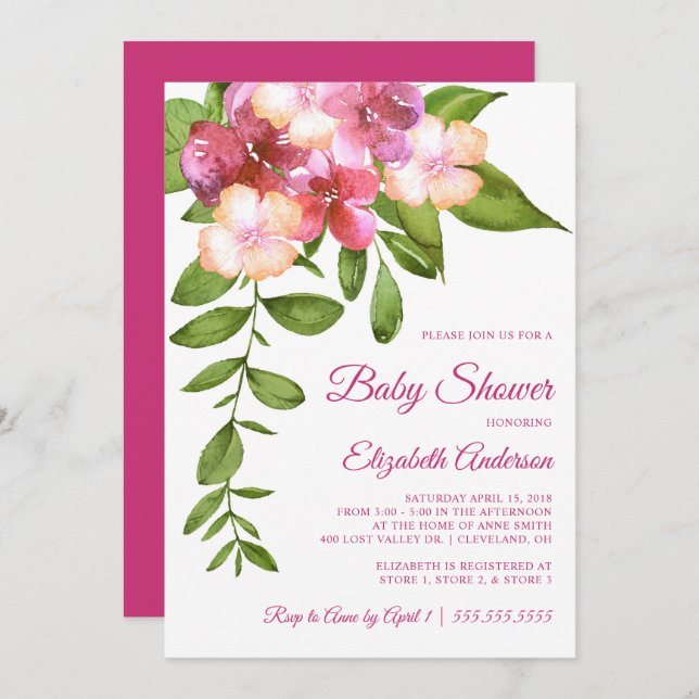 Hawaiian Tropical Flowers Girl Baby Shower Invitation (Front/Back)
