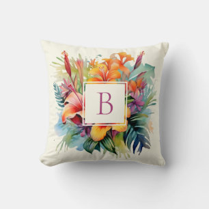 Hawaiian Tropical Flowers Monogram Cushion