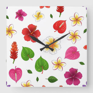 Hawaiian tropical flowers square wall clock