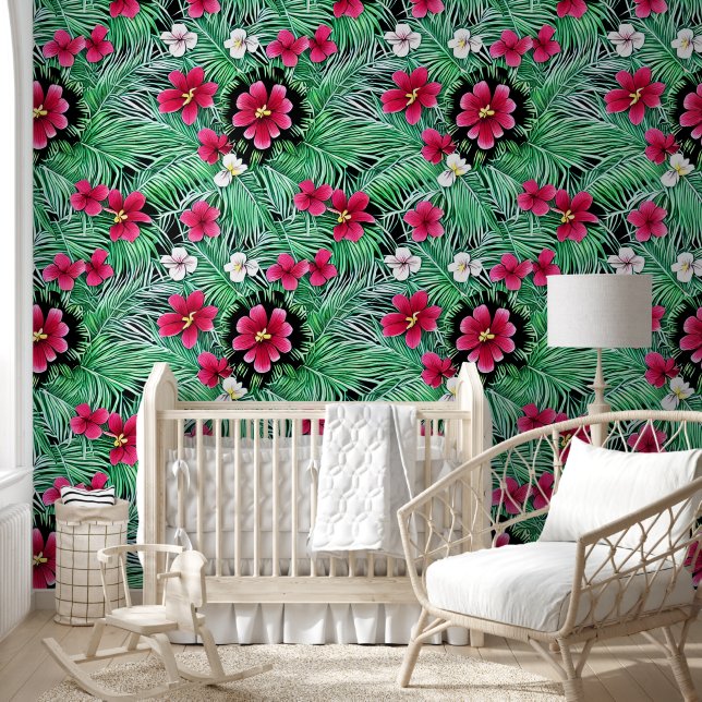 Hawaiian tropical flowers summer pattern jungle wallpaper (Kids)