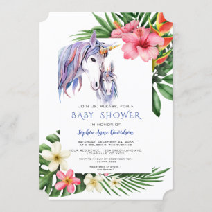 Hawaiian Tropical Flowers Unicorn Boy Baby Shower Invitation