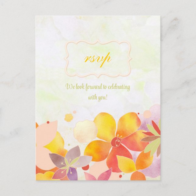 Hawaiian Tropical Flowers Wedding RSVP Invitation Postcard (Front)