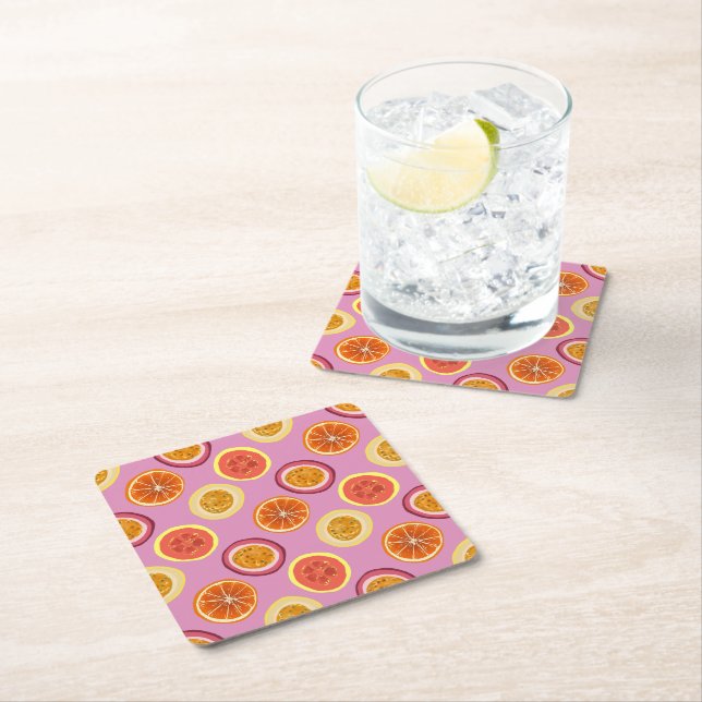 Hawaiian Tropical Fruit Pattern Coaster Pink (Insitu)