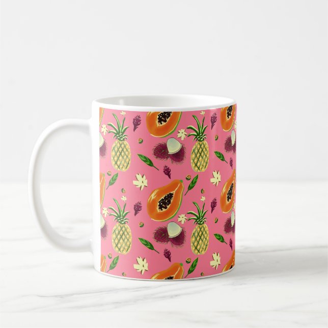 Hawaiian Tropical Fruit Pattern Mug Coral (Left)