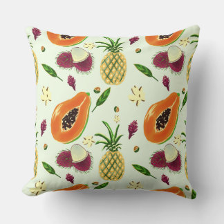 Hawaiian Tropical Fruit Pattern Throw Pillow Cream