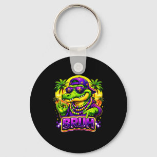 Hawaiian Tropical Funny Alligator Mardi Gras Bruh Key Ring