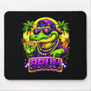 Hawaiian Tropical Funny Alligator Mardi Gras Bruh  Mouse Pad