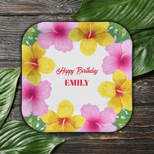 Hawaiian Tropical Hibiscus Birthday Party Paper Plate