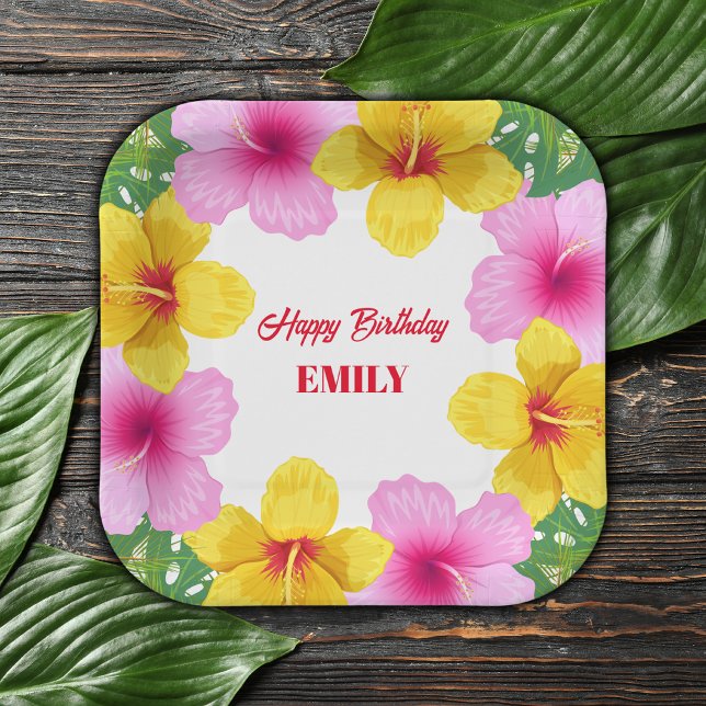 Hawaiian Tropical Hibiscus Birthday Party Paper Plate (Creator Uploaded)