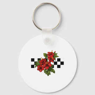 Hawaiian Tropical Hibiscus Flower Chequerboard Key Ring