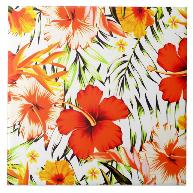 Hawaiian Tropical hibiscus flowers Ceramic Tile (Front)