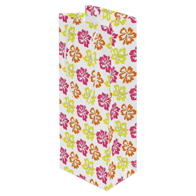 Hawaiian Tropical Hibiscus Flowers Floral Print Wine Gift Bag (Back Angled)