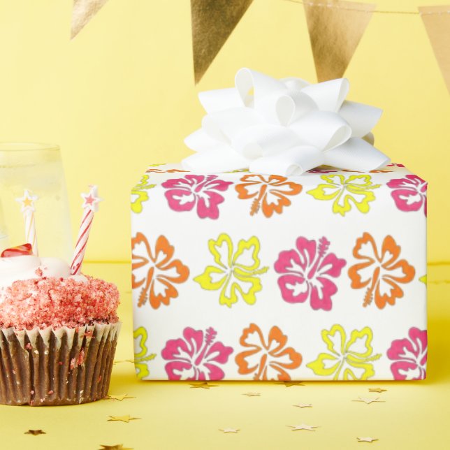 Hawaiian Tropical Hibiscus Flowers Floral Print Wrapping Paper (Birthday Party)