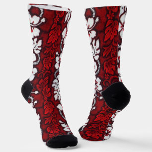 Hawaiian Tropical Hibiscus Flowers Pattern Red Socks