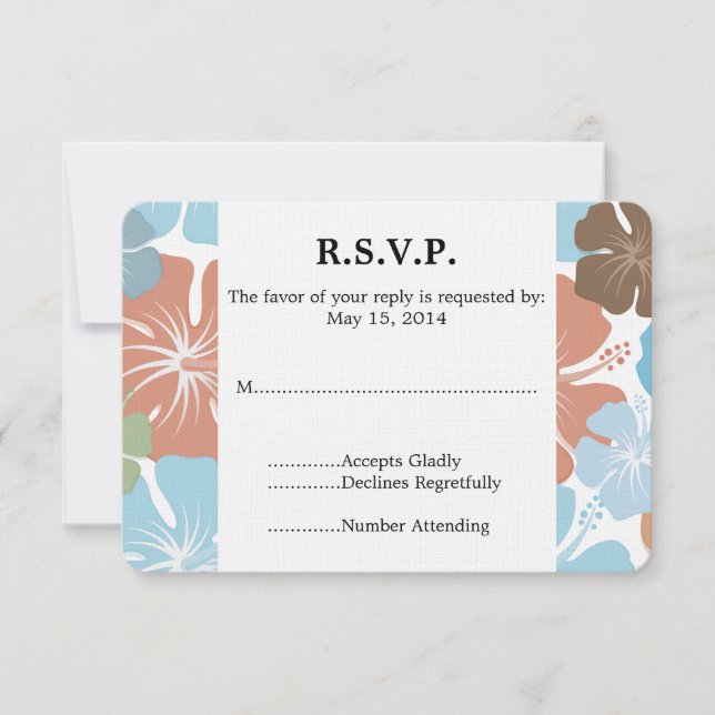 Hawaiian Tropical Hibiscus Flowers Wedding RSVP (Front)