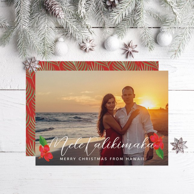 Hawaiian Tropical Hibiscus Palm Christmas Photo Holiday Card (Creator Uploaded)