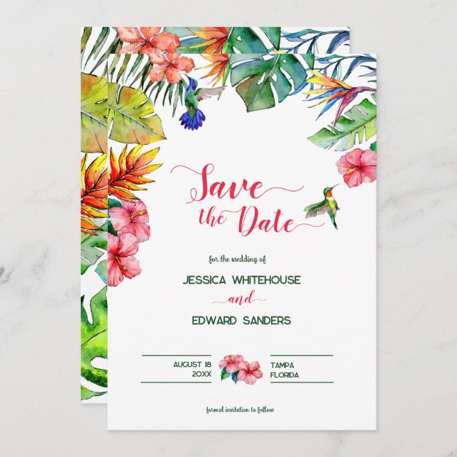 Hawaiian Tropical Hibiscus Wedding Save The Date  (Front/Back)
