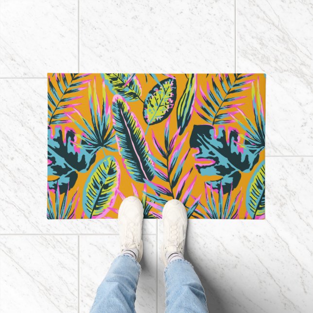 Hawaiian Tropical Leaves And Plants Print Pattern Doormat (Indoor)