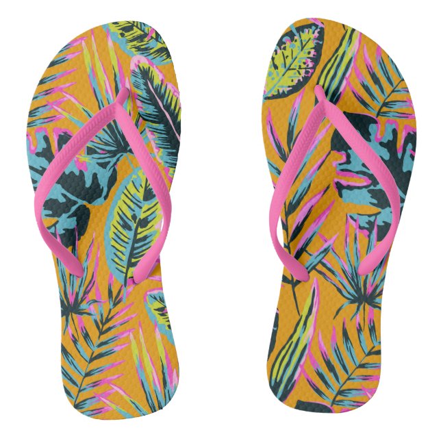 Hawaiian Tropical Leaves And Plants Print Pattern Thongs (Footbed)