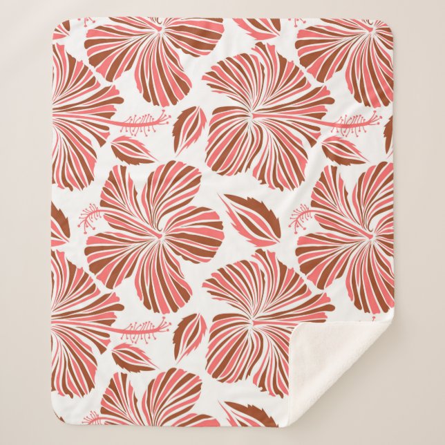 Hawaiian tropical natural floral in brown colours. sherpa blanket (Front)