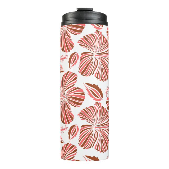 Hawaiian tropical natural floral in brown colours. thermal tumbler (Front)