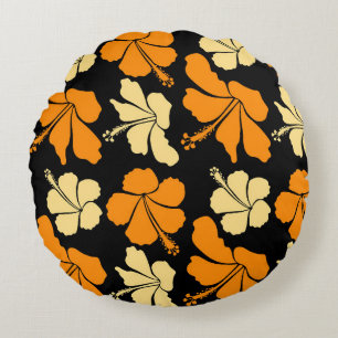 Hawaiian tropical natural floral seamless pattern round cushion