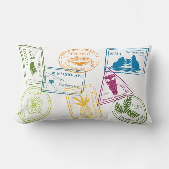 Hawaiian Tropical Passport Stamp 13"x20" Lumbar Pi Lumbar Cushion (Front)