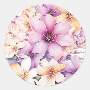 Hawaiian Tropical Pastel Floral Classic Round Sticker