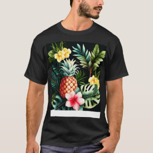 Hawaiian Tropical Pineapple Foliage Plumeria Flowe T-Shirt