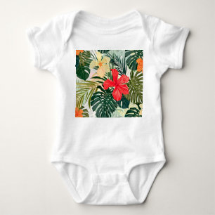 Hawaiian tropical plants, colourful flowers. baby bodysuit