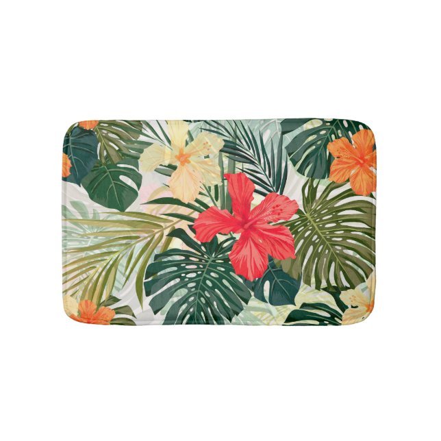 Hawaiian tropical plants, colourful flowers. bath mat (Front)