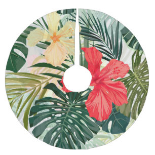 Hawaiian tropical plants, colourful flowers. brushed polyester tree skirt