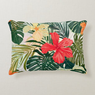 Hawaiian tropical plants, colourful flowers. decorative cushion