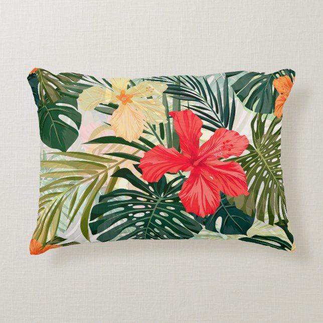Hawaiian tropical plants, colourful flowers. decorative cushion (Front)
