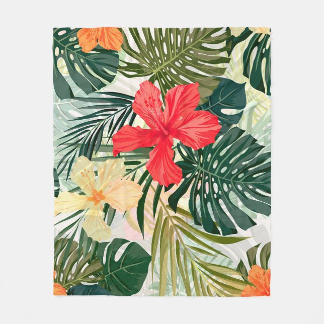 Hawaiian tropical plants, colourful flowers. fleece blanket (Front)