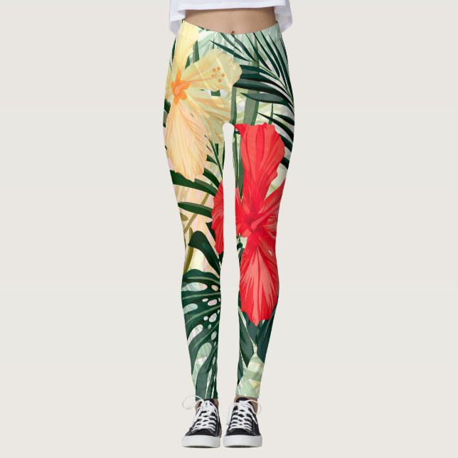 Hawaiian tropical plants, colourful flowers. leggings (Front)