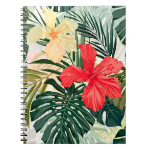 Hawaiian tropical plants, colourful flowers. notebook