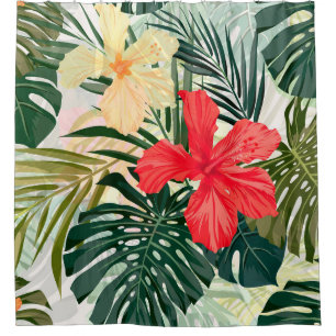 Hawaiian tropical plants, colourful flowers. shower curtain