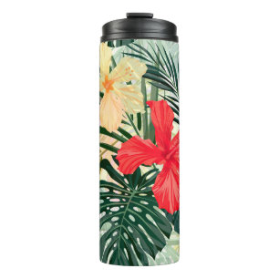 Hawaiian tropical plants, colourful flowers. thermal tumbler