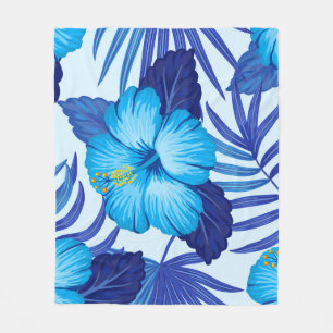 Hawaiian tropical plants, hibiscus pattern. fleece blanket