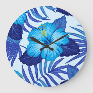 Hawaiian tropical plants, hibiscus pattern. large clock