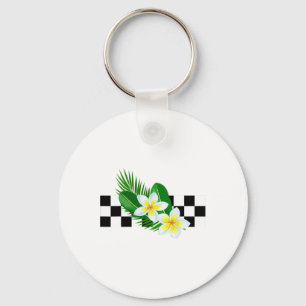 Hawaiian Tropical Plumeria Frangipani Chequerboard Key Ring